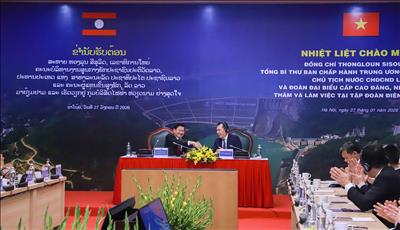 TỔNG BÍ THƯ, CHỦ TỊCH NƯỚC CHDCND LÀO THĂM, LÀM VIỆC TẠI TẬP ĐOÀN ĐIỆN LỰC VIỆT NAM